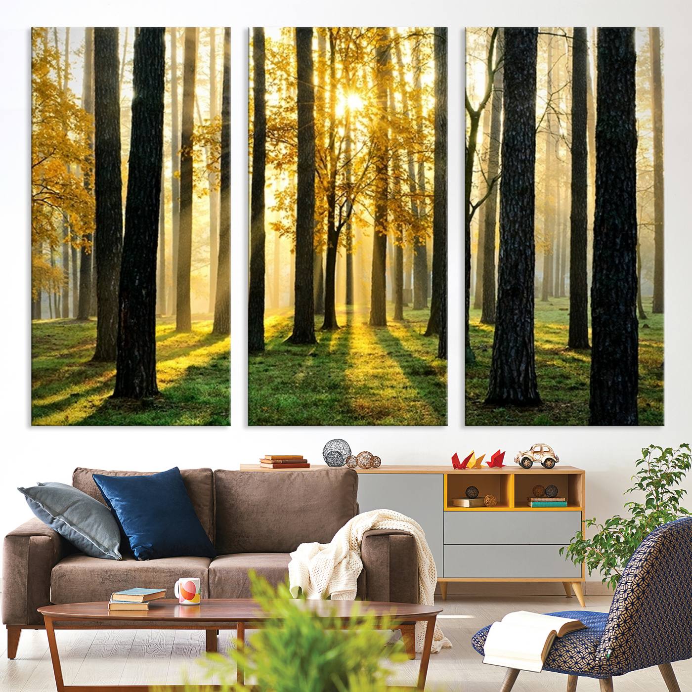 60024-MGV-CV-36X24-Sunlit Forest Wall Art Canvas Print - Large Framed Woodland Wall Art for Home or Office Decor, Rustic Nature Scene with Golden Light