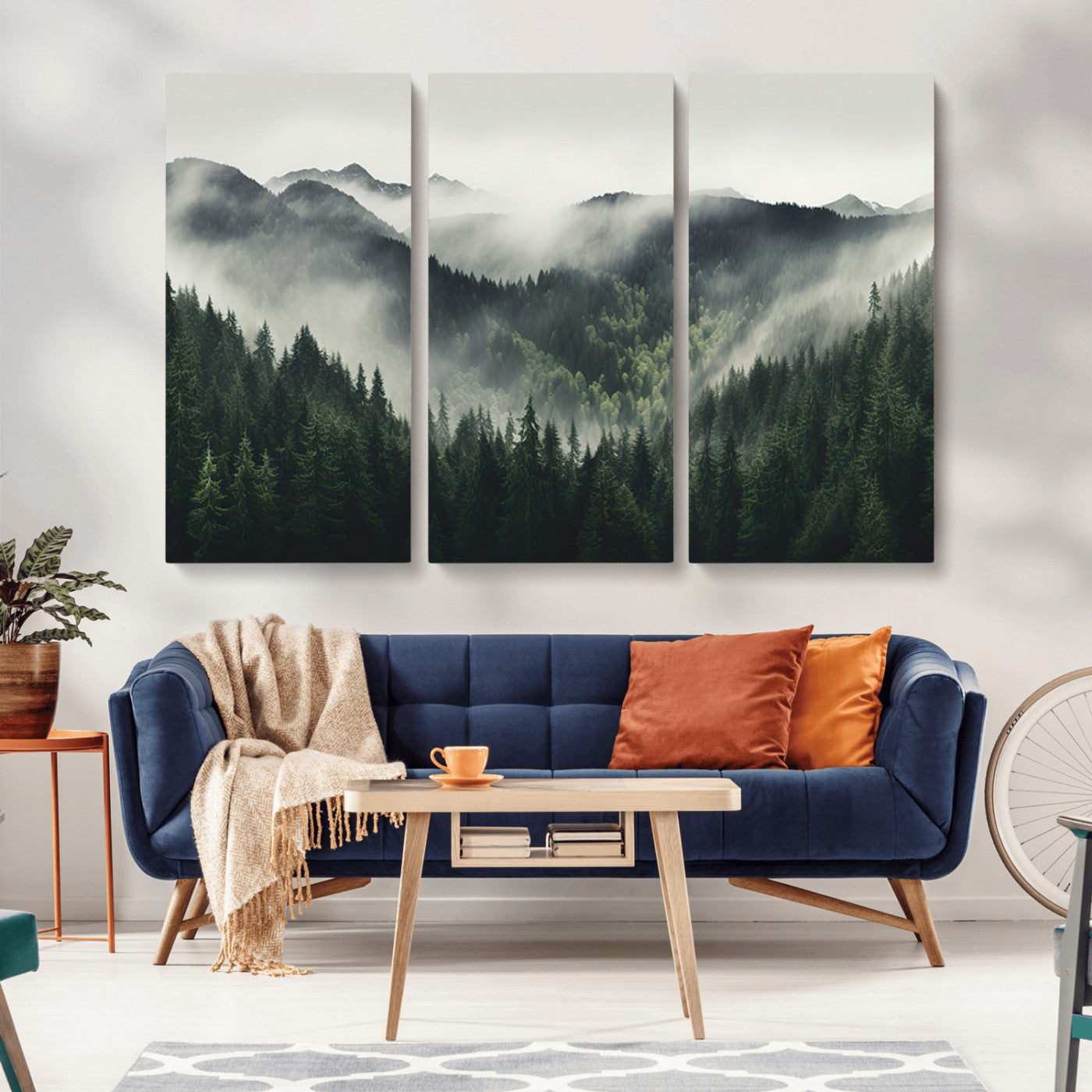 MGV-CV-48X32-3P - Misty Forest Canvas Print Wall Art Premium Canvas Print a Foggy and Serene Atmosphere