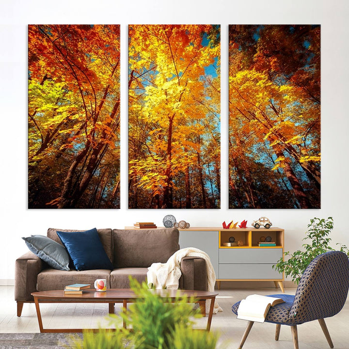 Forest View at Fall Wall Art hangs prominently, showcasing its beauty.