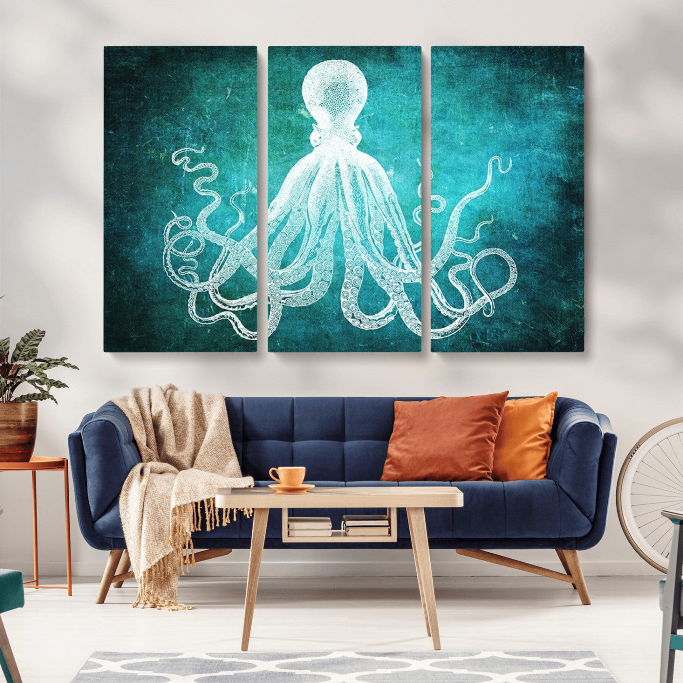 MGV-CV-48X32-3P - Green Octopus Abstract Wall Art Canvas Print