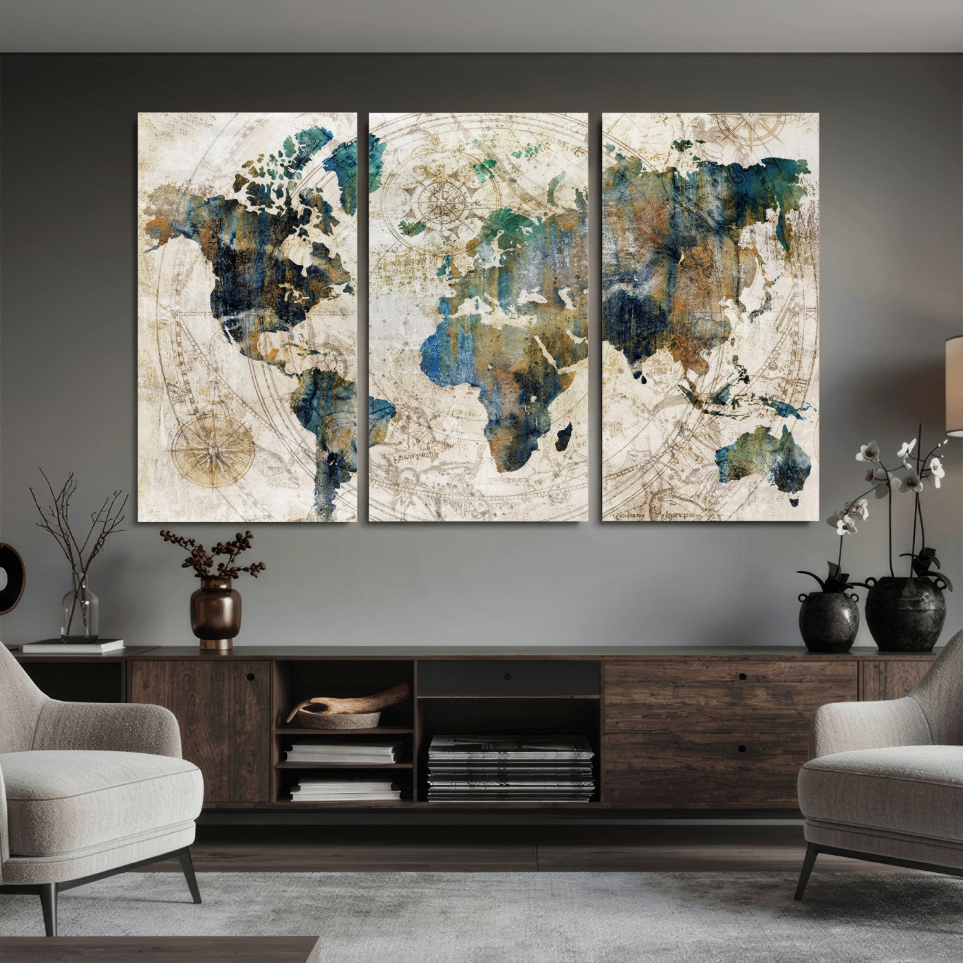 36972-MGV-CV-36X24 - Grunge Abstract World Map Art Print Canvas Print for Office Decor