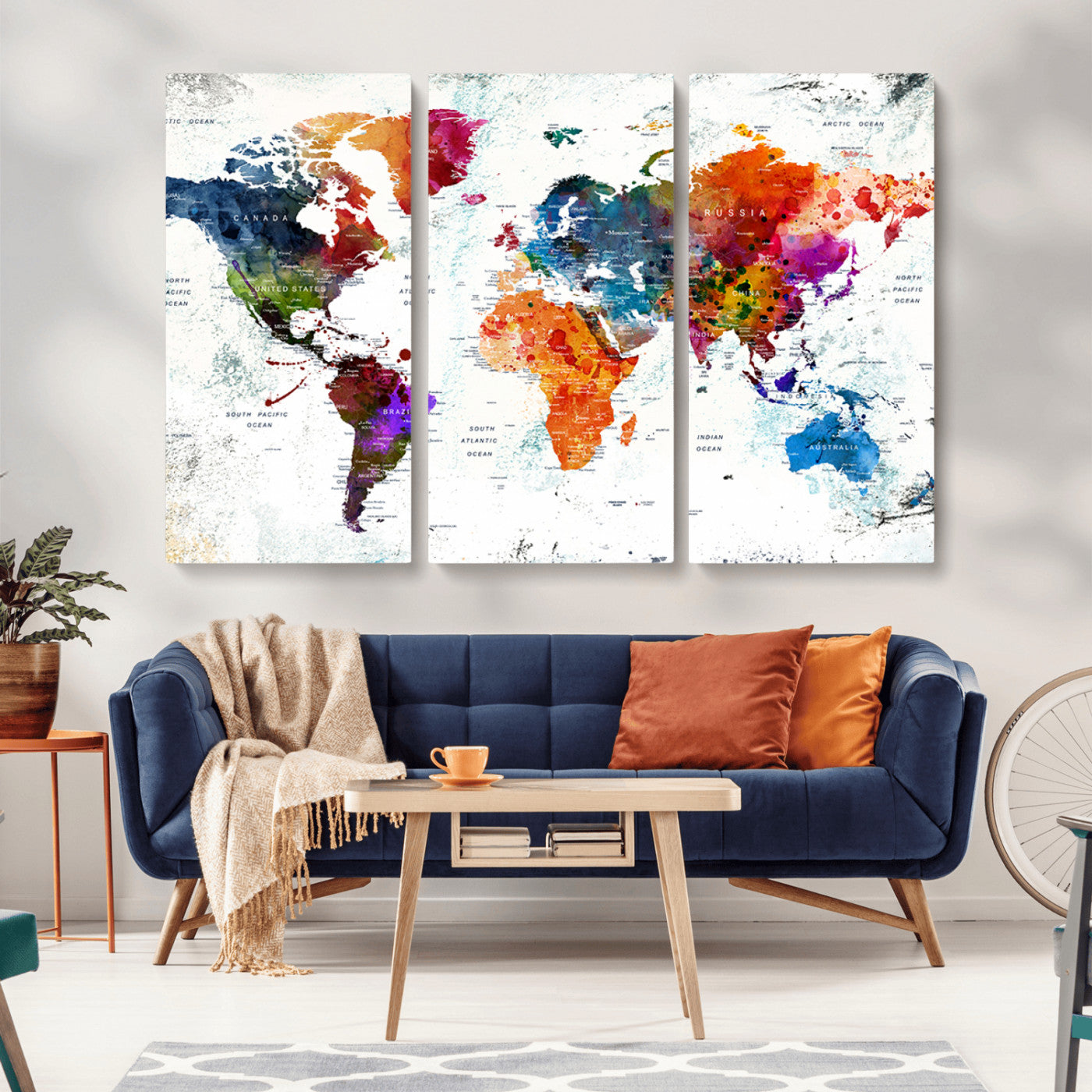 MGV-CV-48X32-3P - Push Pin World Map Canvas Print – Framed Wall Art for Couples to Track Their Travels – Anniversary