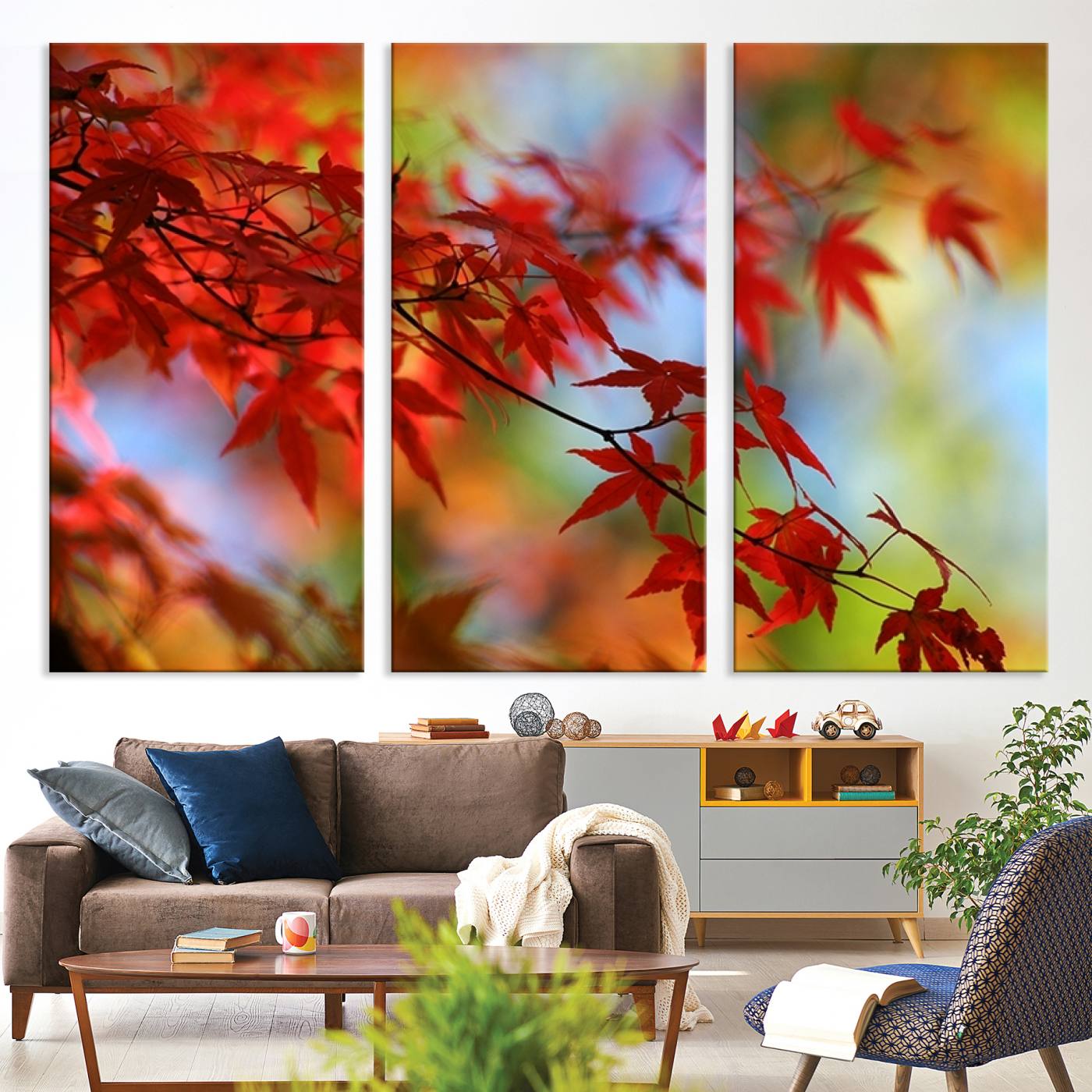 68946-MGV-CV-36X24-Red Leaves Autumn Forest Wall Art Canvas, Red Leaves Autumn Forest Canvas Print