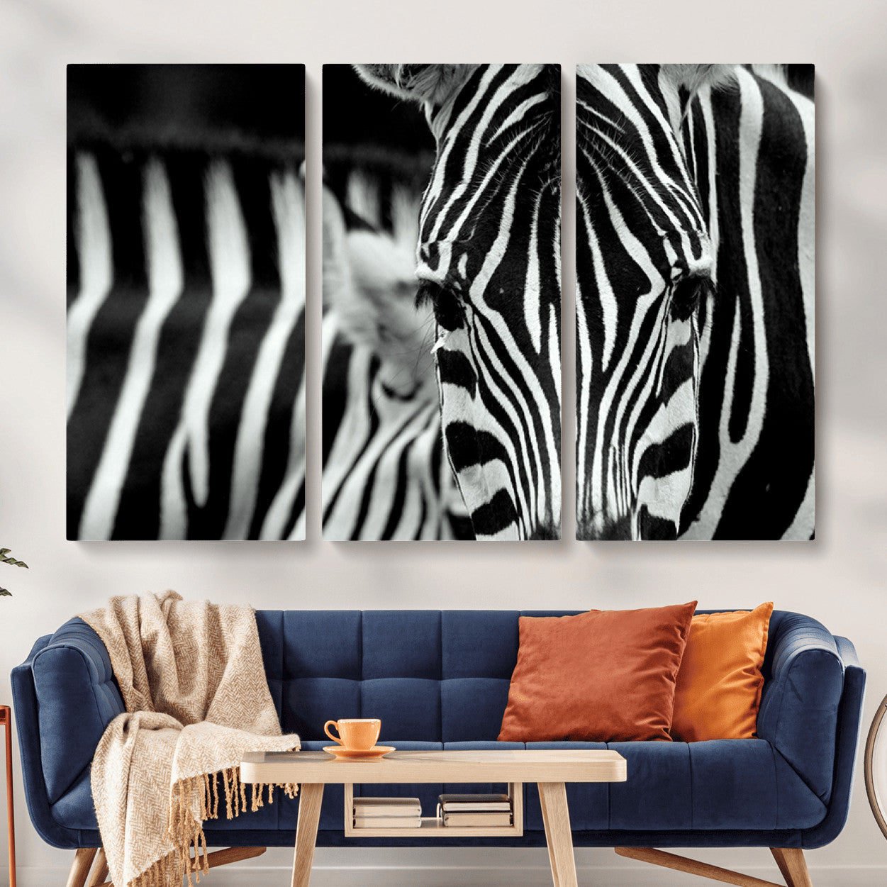 MGV-CV-48X32-3P - Zebra Wall Art – Close Up Black and White Animal Print, Bold Safari Decor for Living Room, Office, or Bedroom