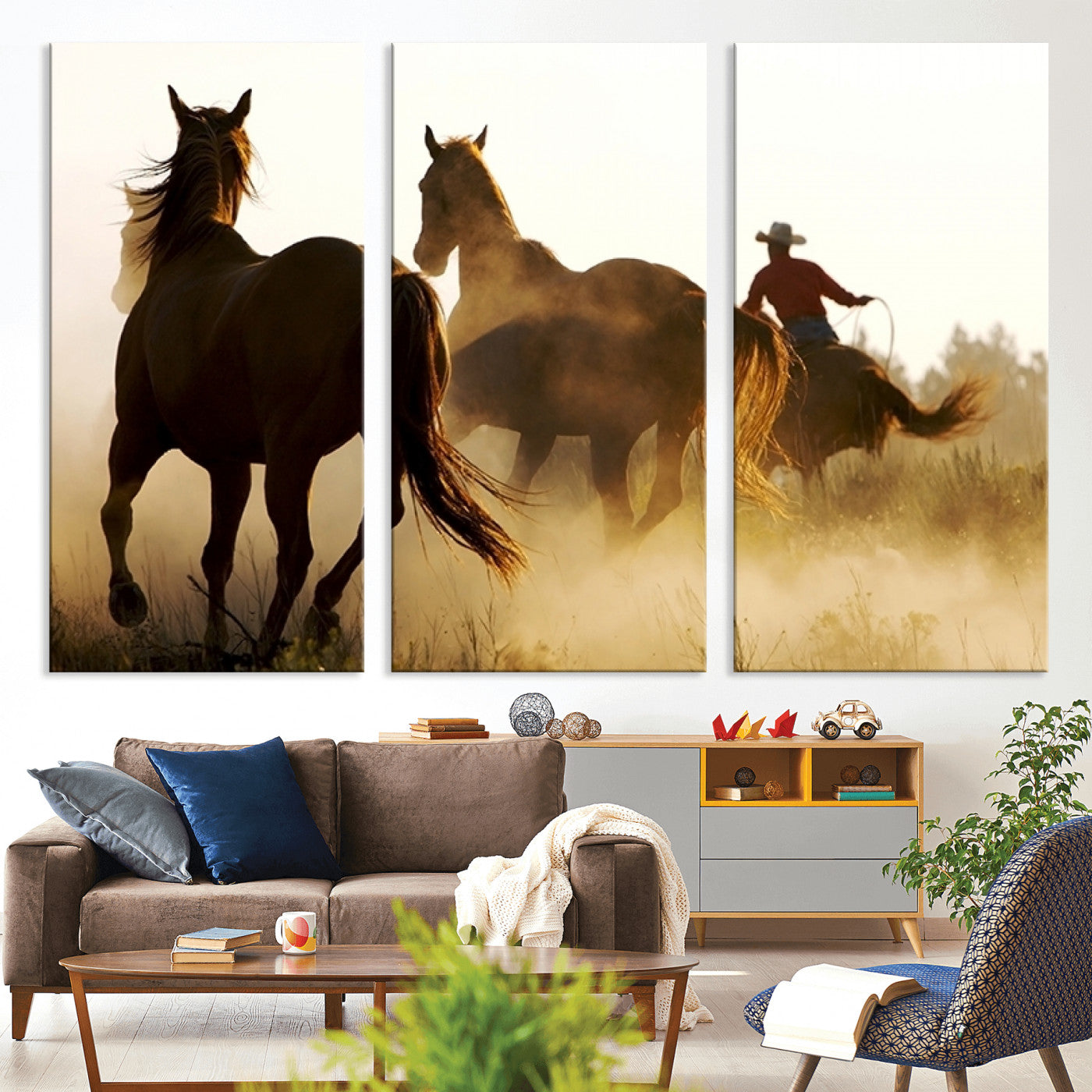49068-MGV-CV-36X24-Horses and Cowboys Wall Art Canvas Print