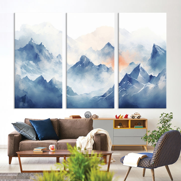 Blue Orange Abstract Mountain Wall Art