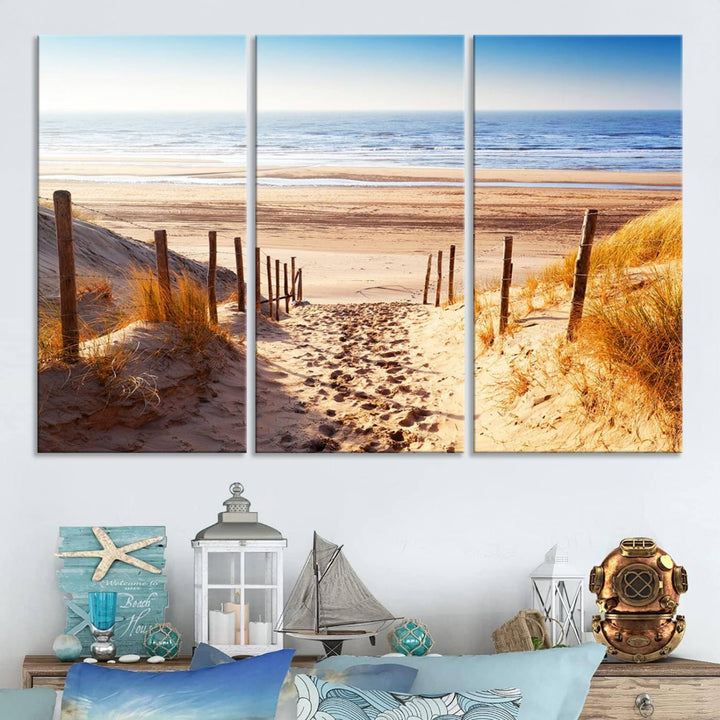 Serene Beach Path Canvas Art, Giclee Canvas Print with Gallery Wrap, Coastal Sand Dunes Wall Art Featuring Canon Print Quality