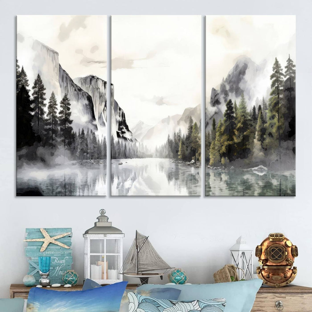 The Yosemite Valley Wall Art Canvas Print, a framed nature décor, is beautifully displayed.