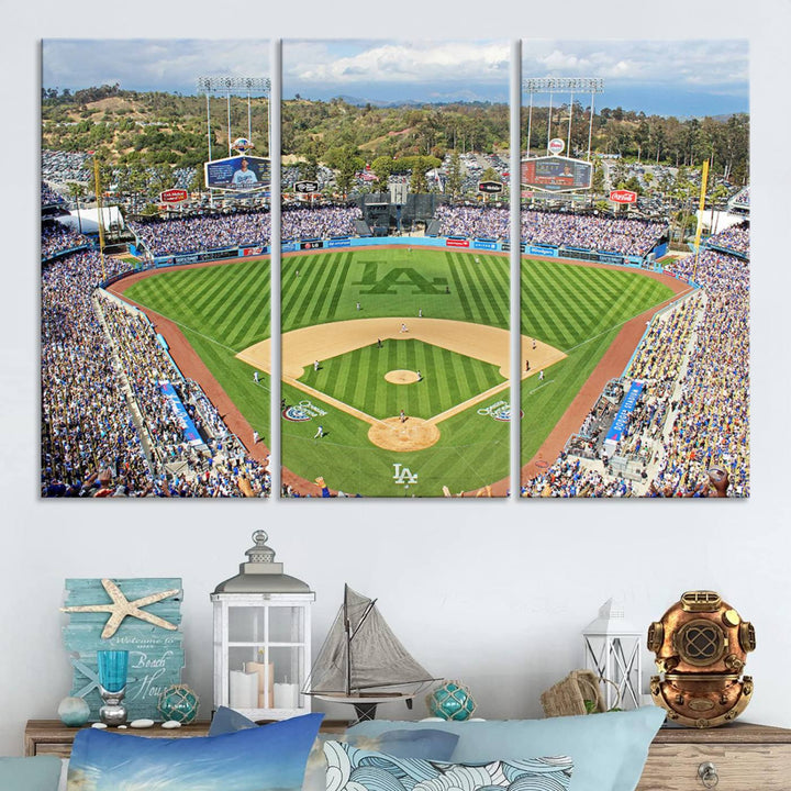 Aerial view of a sunny game day at Citi Field, captured in a 3-panel canvas print wall art.