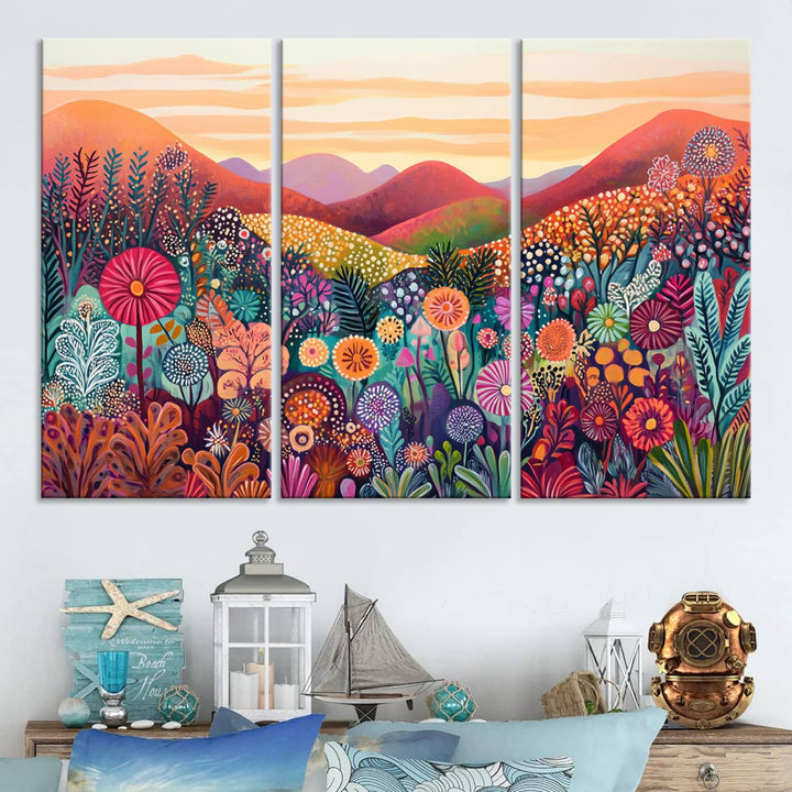 Yayoi Kusama 1986 Wall Art Print – Yayoi Kusama Wabi Sabi Japanese Wall Art Print - Vibrant Abstract Landscape Canvas