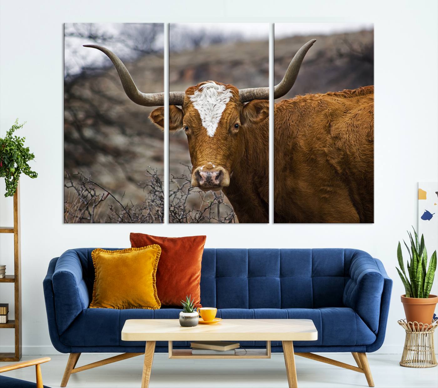 71797-MGV-CV-36X24-Texas Longhorn Canvas Wall Art - Longhorn Steer Canvas Wall Art Print- Rustic Western Animal Print, Large Longhorn Decor for Living Room,