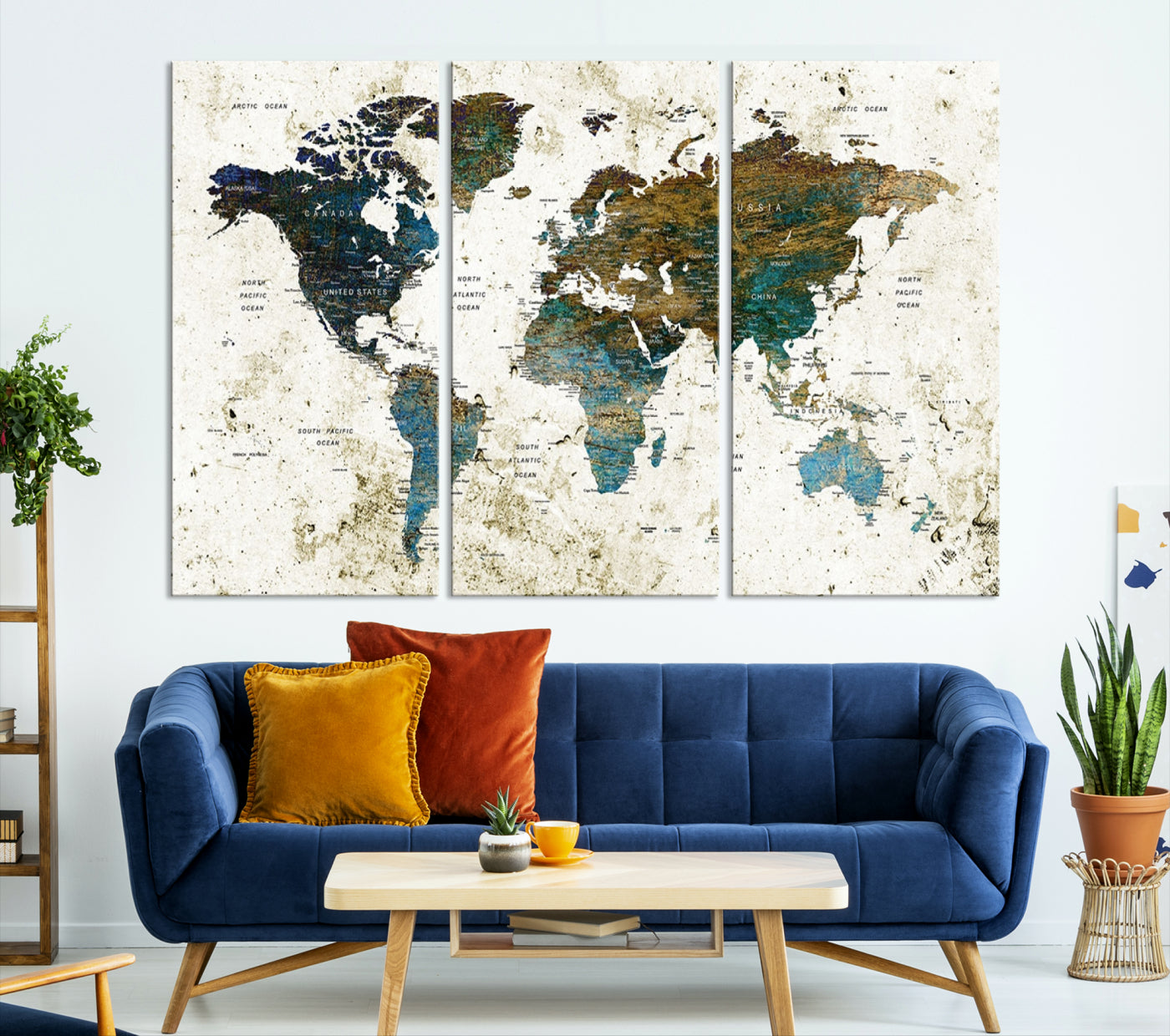 78067-MGV-CV-36X24-Vintage World Map Wall Art Canvas Print, Framed Rustic Earth Map Art Picture Print, Antique Map Perfect Rustic Vintage Decor Artwork