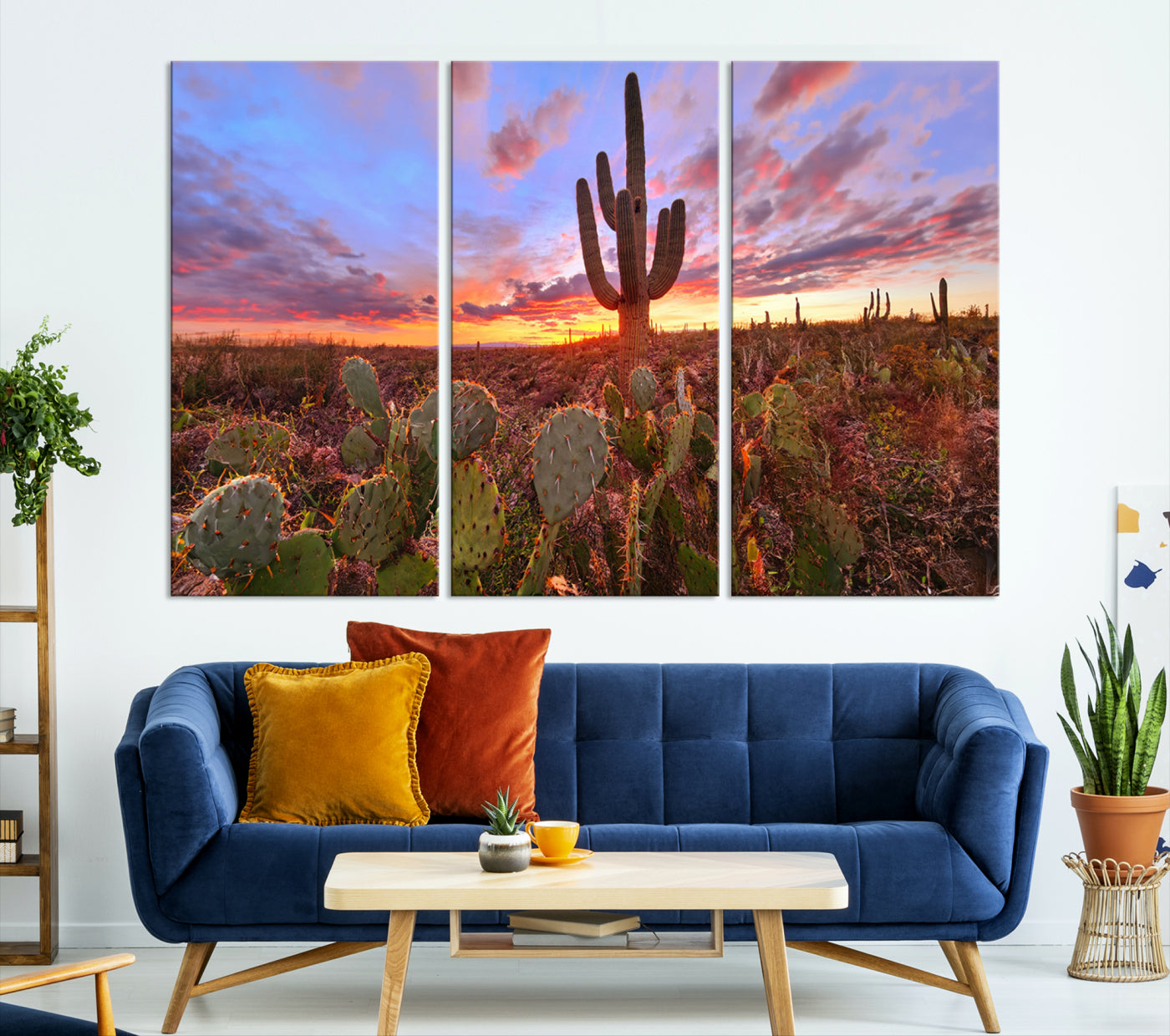 The Arizona Desert Sunset Wall Art Canvas Print hangs prominently.