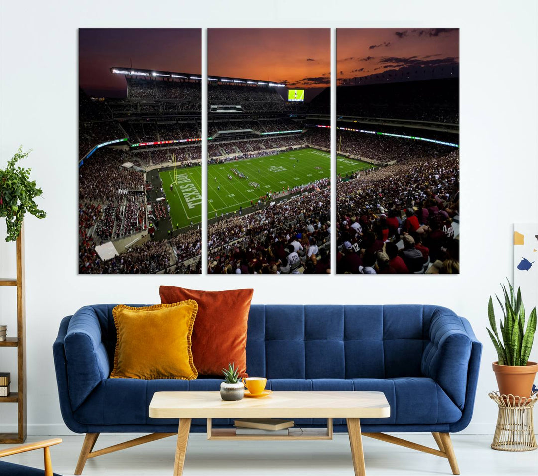 Canvas print of the Texas A&M University Aggies football team at Kyle Field Stadium.