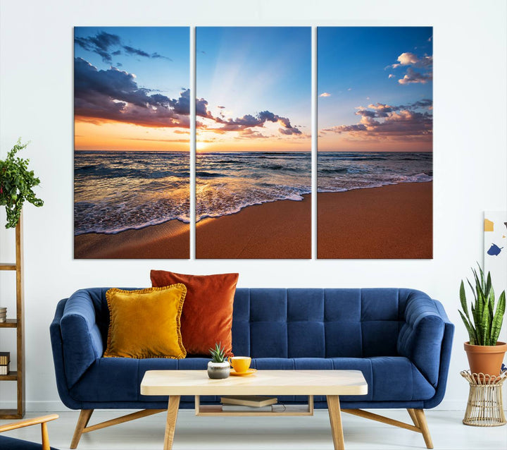 Golden Hour Beach Sunset Wall Art | Canvas Print | Ready to Hang | Coastal Wall Art for Living Room