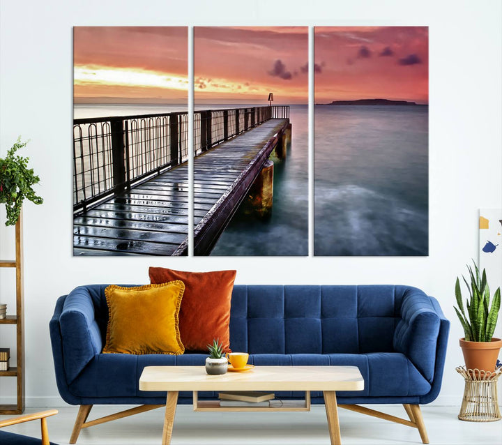 Serene Pier at Sunset Wall Art | Canvas Print | Ready to Hang | Coastal Decor for Living Room