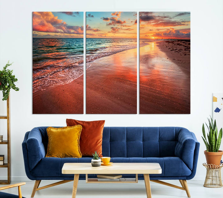 Stunning Sunset Beach Wall Art | Ocean Canvas Print | Coastal Wall Art | Ready to Hang | Tranquil Sunset Canvas for Home & Office Decor