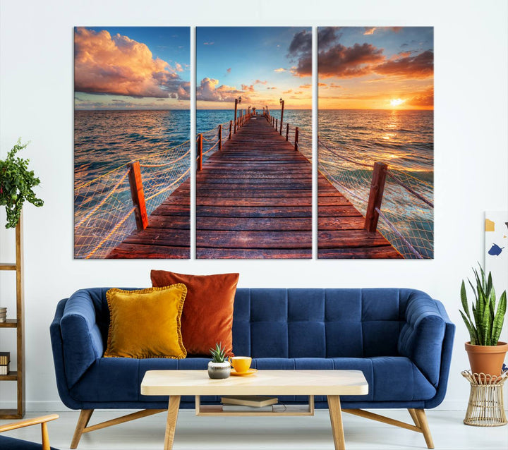 Vibrant Beach Sunset Wall Art | Coastal Ocean Canvas Print | Ready to Hang Tropical Decor for Living Room or Office