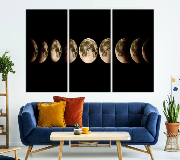 Phases of the Moon canvas print, ideal for lunar sequence decor.