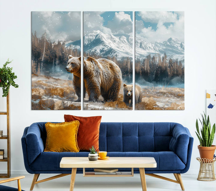 Bear and Baby Bear Wall Art Canvas Print is perfect nursery decor.