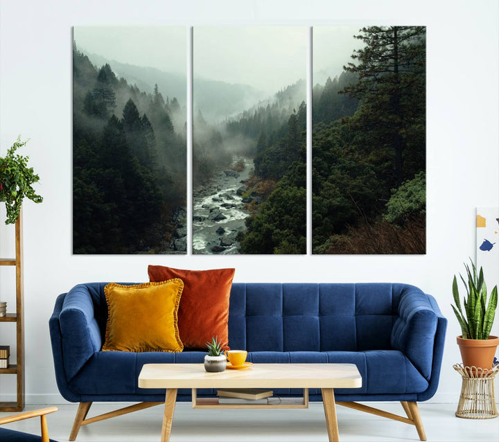 Misty Forest Wall Art | Ready to Hang and Framed | Tranquil Nature Landscape for Living Room or Cabin Wall Decor