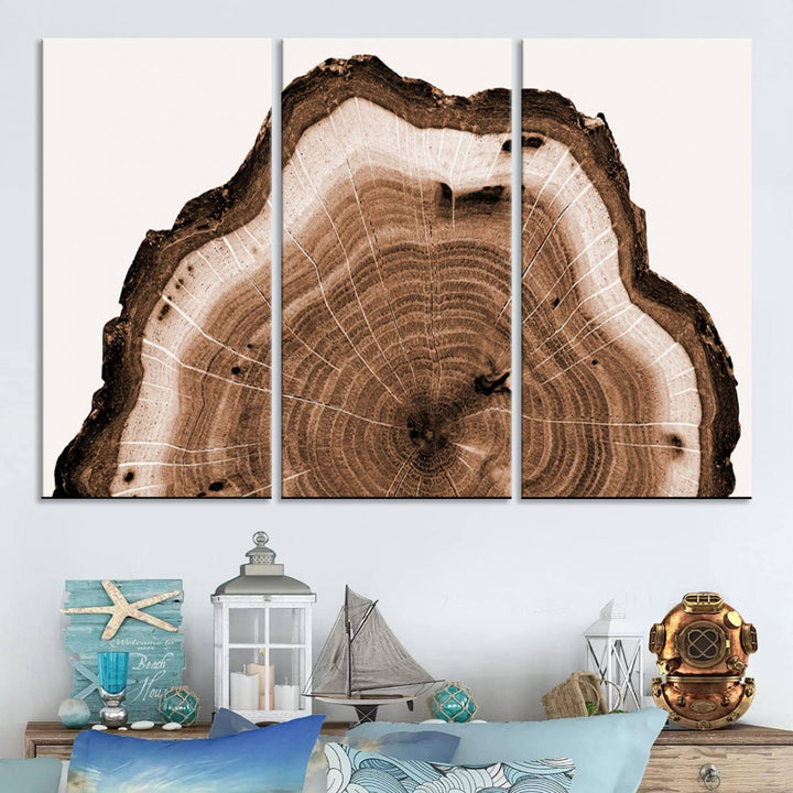 Rustic Wood Rings Wall Art | Nature-Inspired Tree Ring Canvas Print | Ready to Hang and Framed for Farmhouse Wall Decor