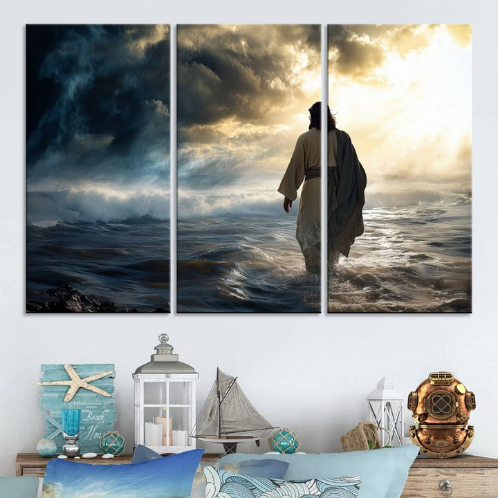 Jesus Walking on Water Wall Art | Canvas Print | Ready to Hang | Christian Home Decor | Spiritual Faith Wall Art | Inspirational Religious Wall Decor