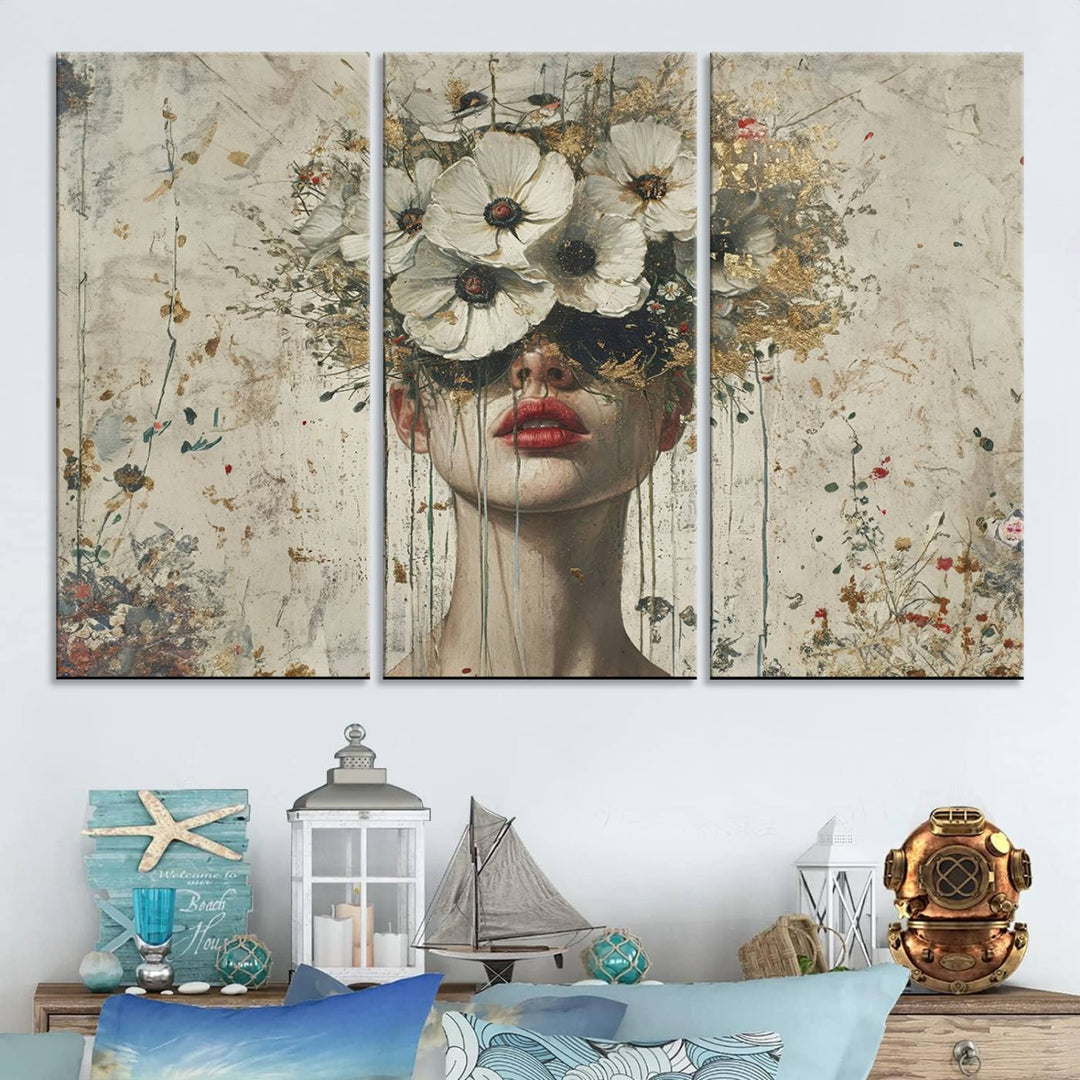 Abstract Floral Women Patel Wall Art Canvas Print