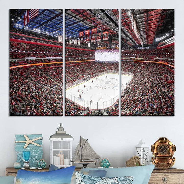 Barton Malow Little Caesars Arena Detroit Wall Art Canvas Print - Detroit Hockey and Basketball Stadium Print