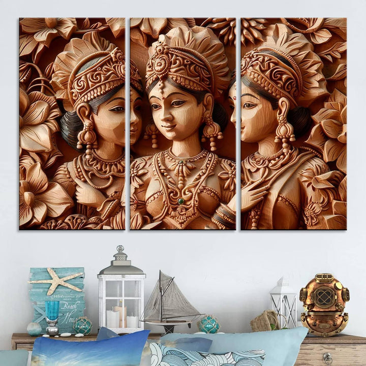 Indian Woman Statue Wall Art Canvas Print