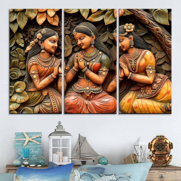 Indian Woman Statue Wall Art Canvas Print