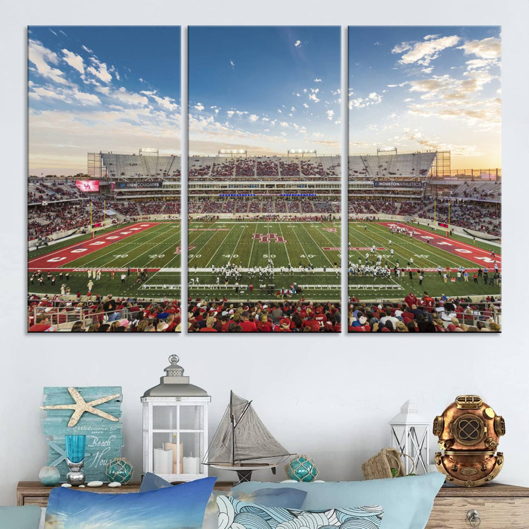 Houston Cougars Football Team Print - Houston TDECU Stadium Wall Art Canvas Print