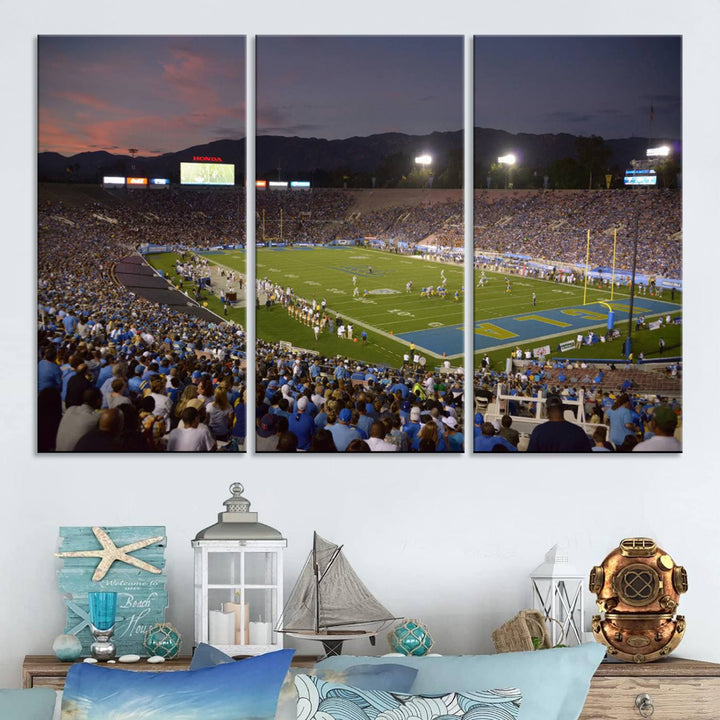 UCLA Bruins Football Team Print - Pasadena Rose Bowl Stadium Wall Art Canvas Print