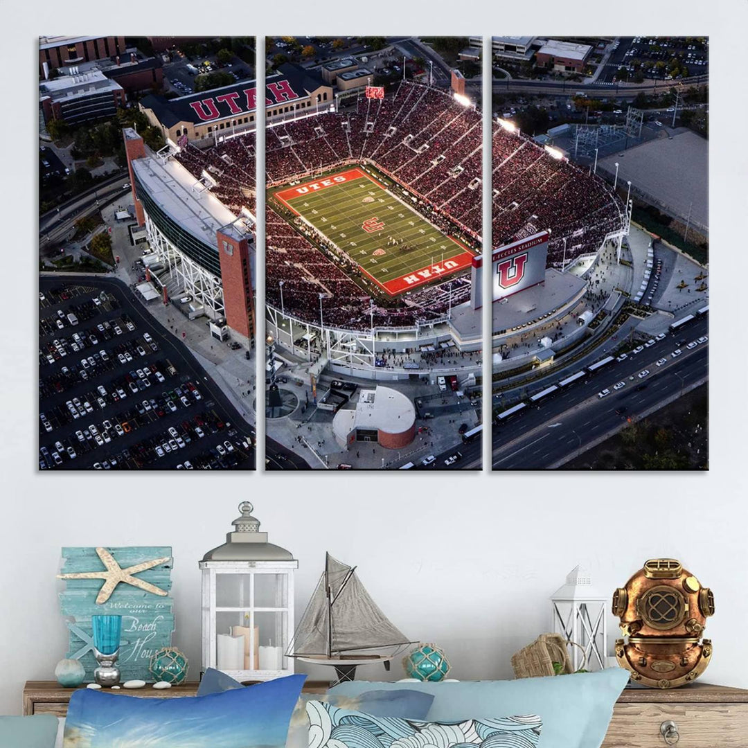 Utah Utes Football Team Print - Salt Lake City Rice-Eccles Stadium Wall Art Canvas Print