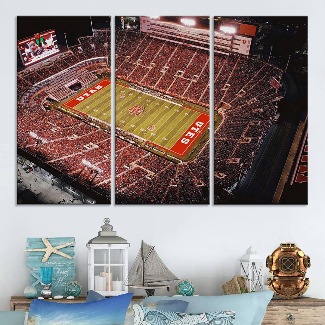 Utah Utes Football Team Print - Salt Lake City Rice-Eccles Stadium Wall Art Canvas Print