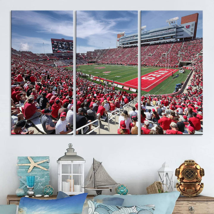 Utah Utes Football Team Print - Salt Lake City Rice-Eccles Stadium Wall Art Canvas Print