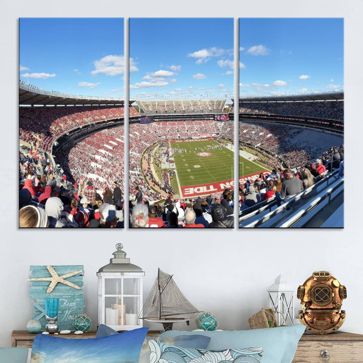 University of Alabama Crimson Tide Football Team Print - Tuscaloosa Bryant-Denny Stadium Wall Art Canvas Print