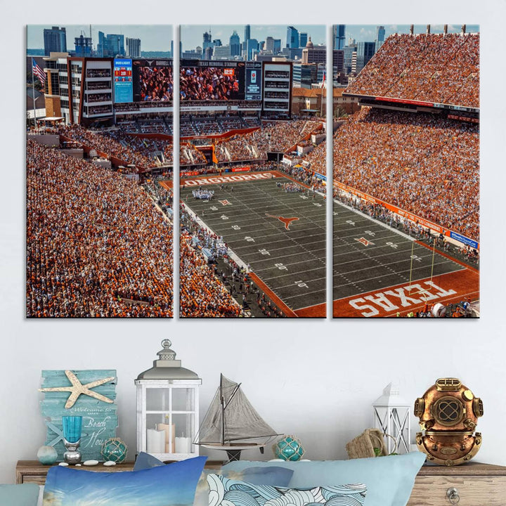 University of Texas Longhorns Football Team Print - Austin Darrell K Royal-Texas Memorial Stadium Wall Art Canvas Print