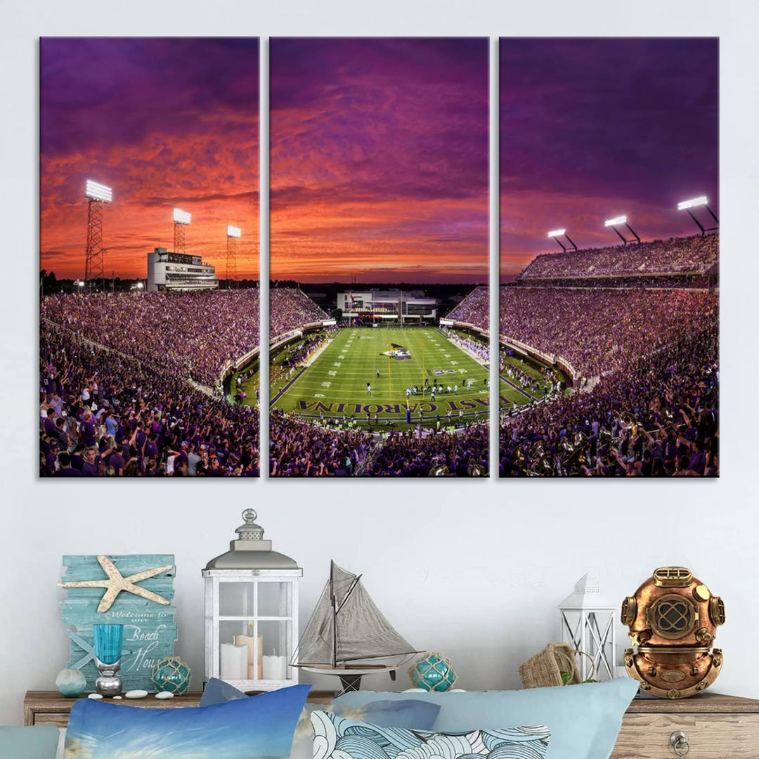 East Carolina University Pirates Football Team Print - Greenville Dowdy-Ficklen Stadium Wall Art Canvas Print