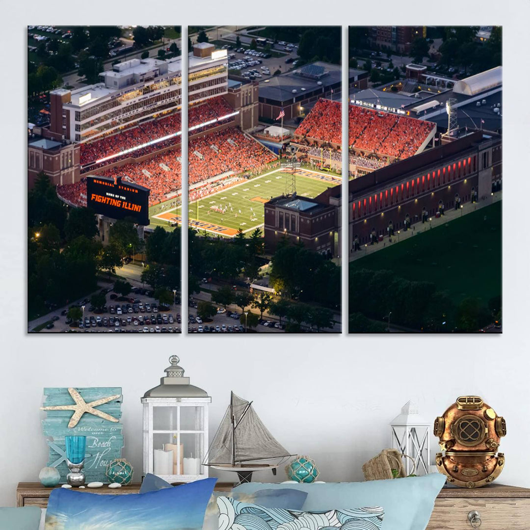 University of Illinois Fighting Illini Football Team Print - Champaign Illinois Memorial Stadium Wall Art Canvas Print