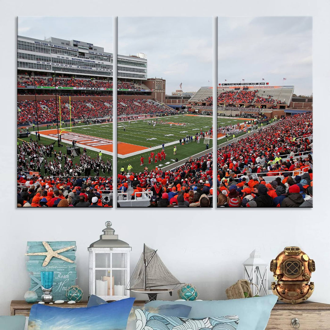 University of Illinois Fighting Illini Football Team Print - Champaign Illinois Memorial Stadium Wall Art Canvas Print