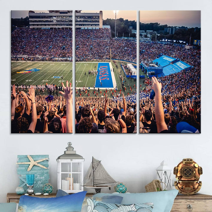 University of Kansas Jayhawks Football Team Print - Lawrence Kansas Memorial Stadium Wall Art Canvas Print