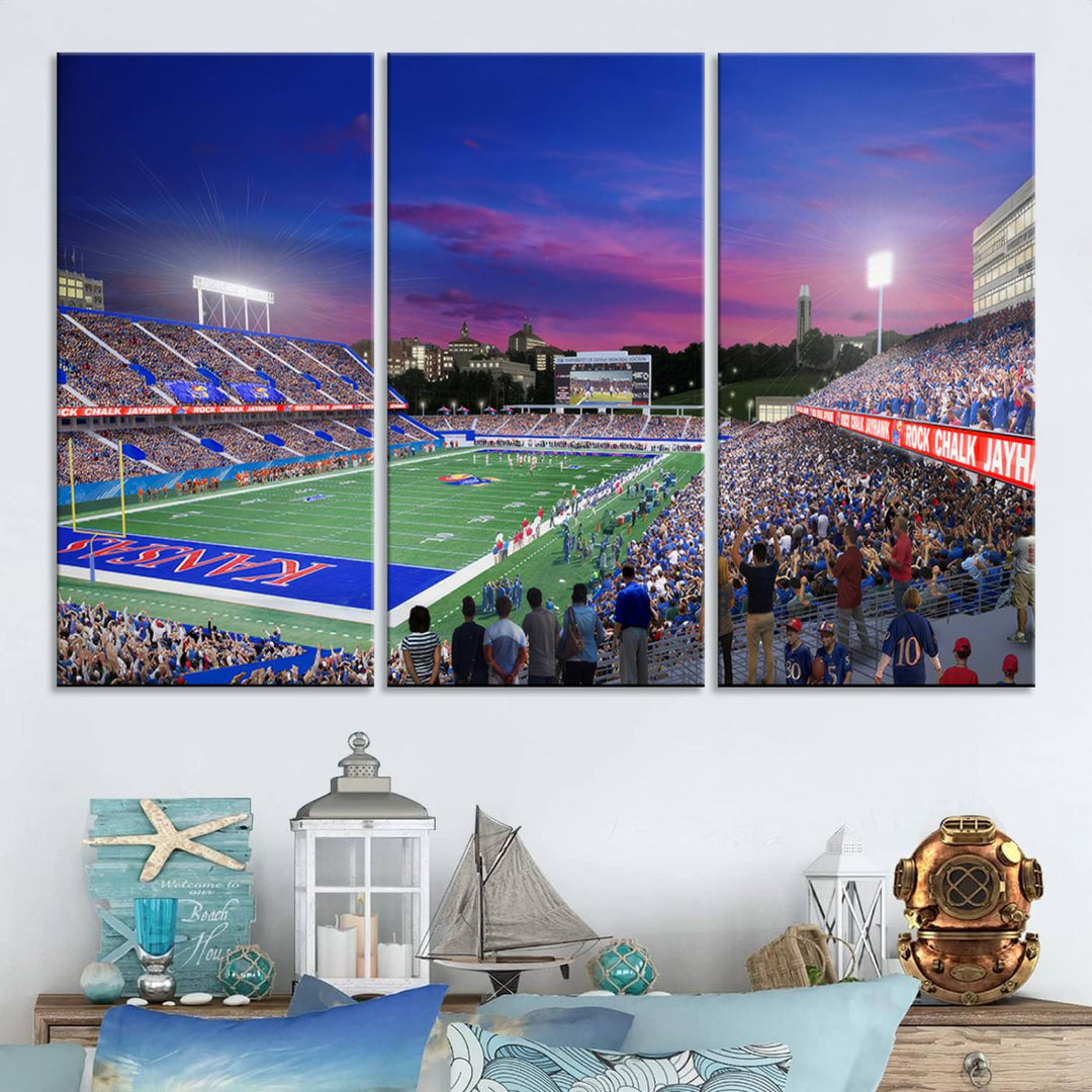 University of Kansas Jayhawks Football Team Print - Lawrence Kansas Memorial Stadium Wall Art Canvas Print