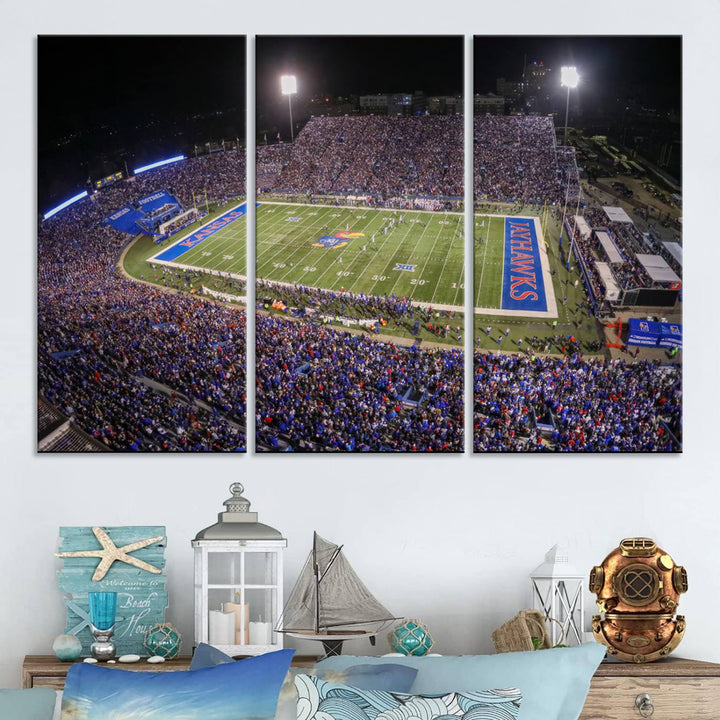 University of Kansas Jayhawks Football Team Print - Lawrence Kansas Memorial Stadium Wall Art Canvas Print