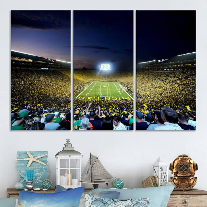 University of Michigan Wolverines Football Team Print - Ann Arbor Michigan Stadium Wall Art Canvas Print