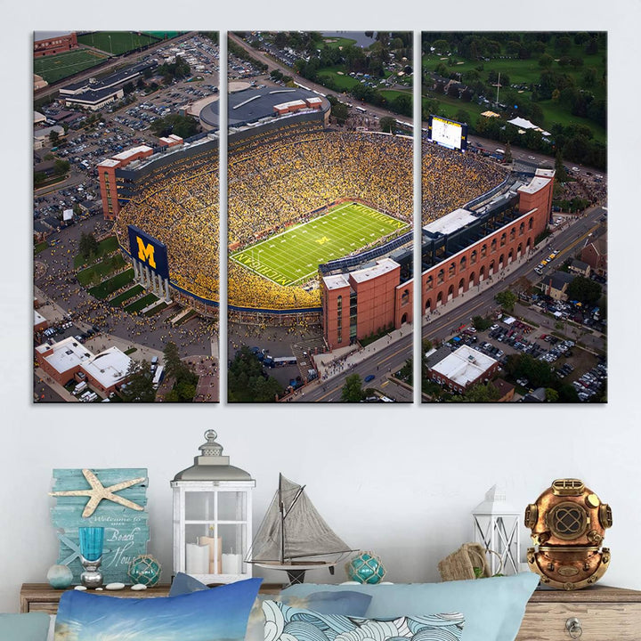 University of Michigan Wolverines Football Team Print - Ann Arbor Michigan Stadium Wall Art Canvas Print