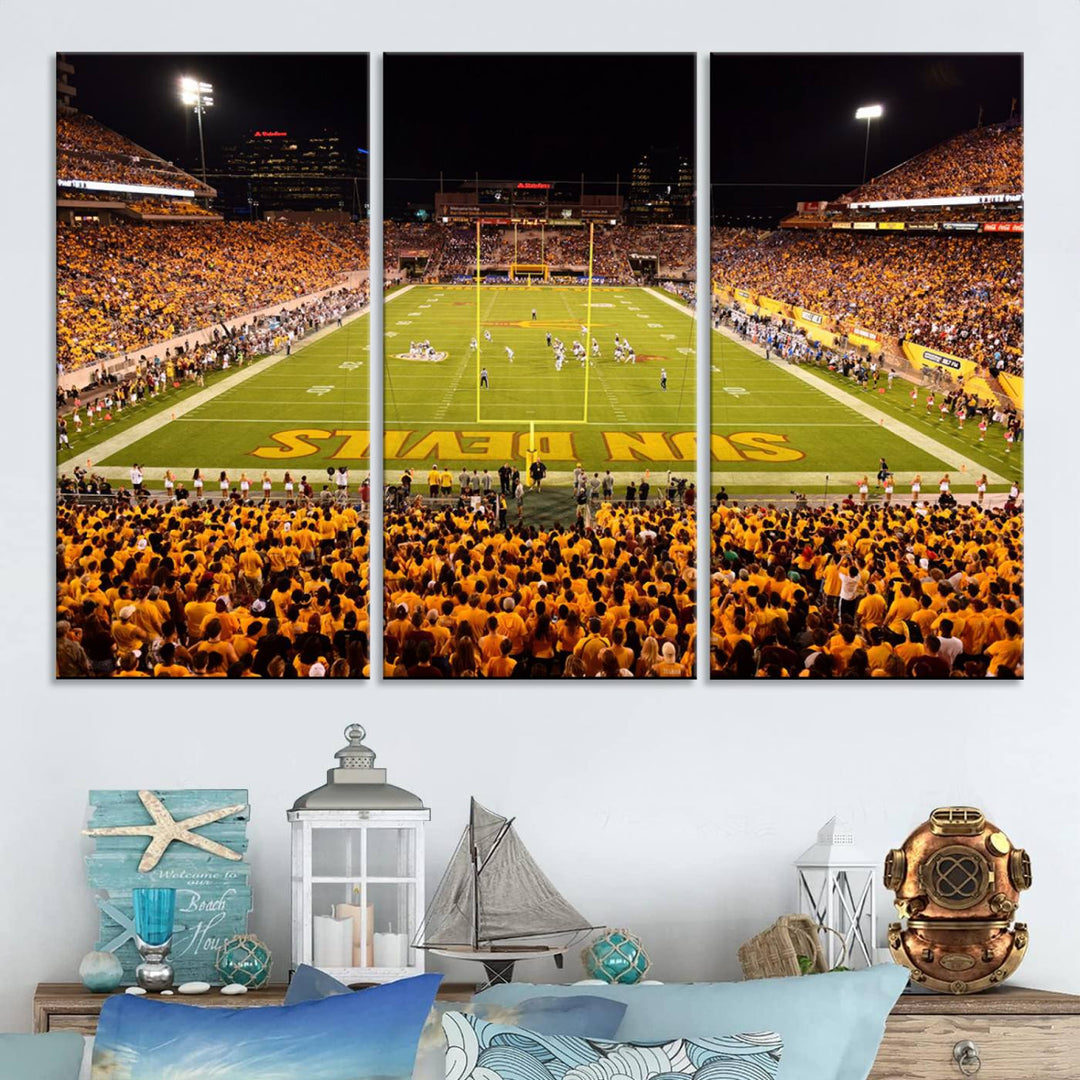 ASU Sun Devils Football Team Print - Phoenix Mountain America Stadium Wall Art Canvas Print