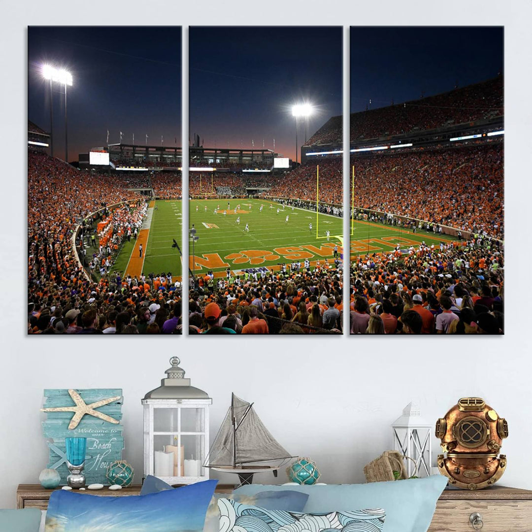 Clemson University Tigers Football Team Print - Clemson Memorial Stadium Wall Art Canvas Print