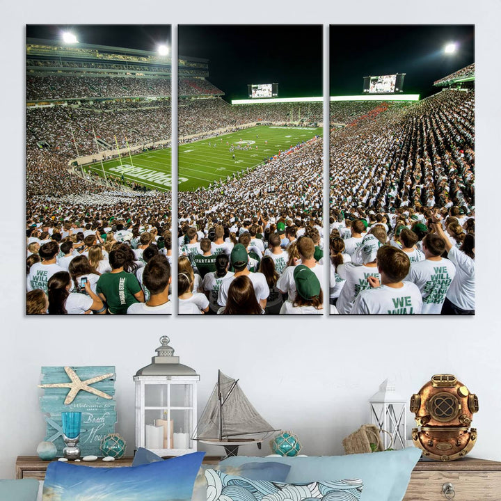 Michigan State Spartans Football Team Print - East Lansing Spartan Stadium Wall Art Canvas Print