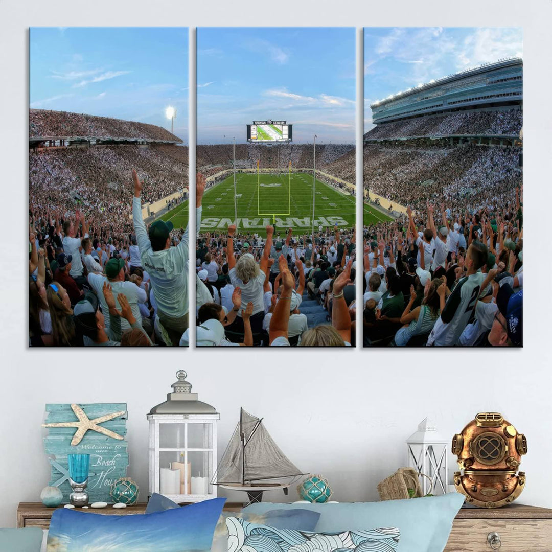 Michigan State Spartans Football Team Print - East Lansing Spartan Stadium Wall Art Canvas Print